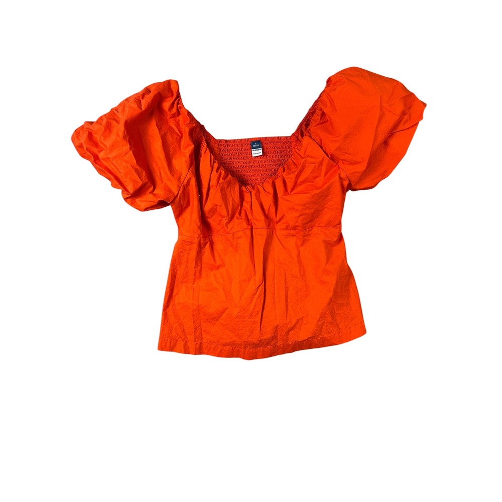 Old Navy SS Vee Trapeze Puff Sleeve Top Warm Sunset Orange Small Petite